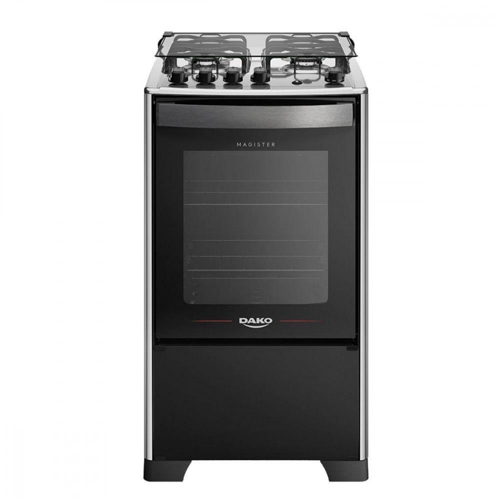 Miniatura Fogão 4 Bocas Com Mesa Inox Dako Magister Preto Bivolt