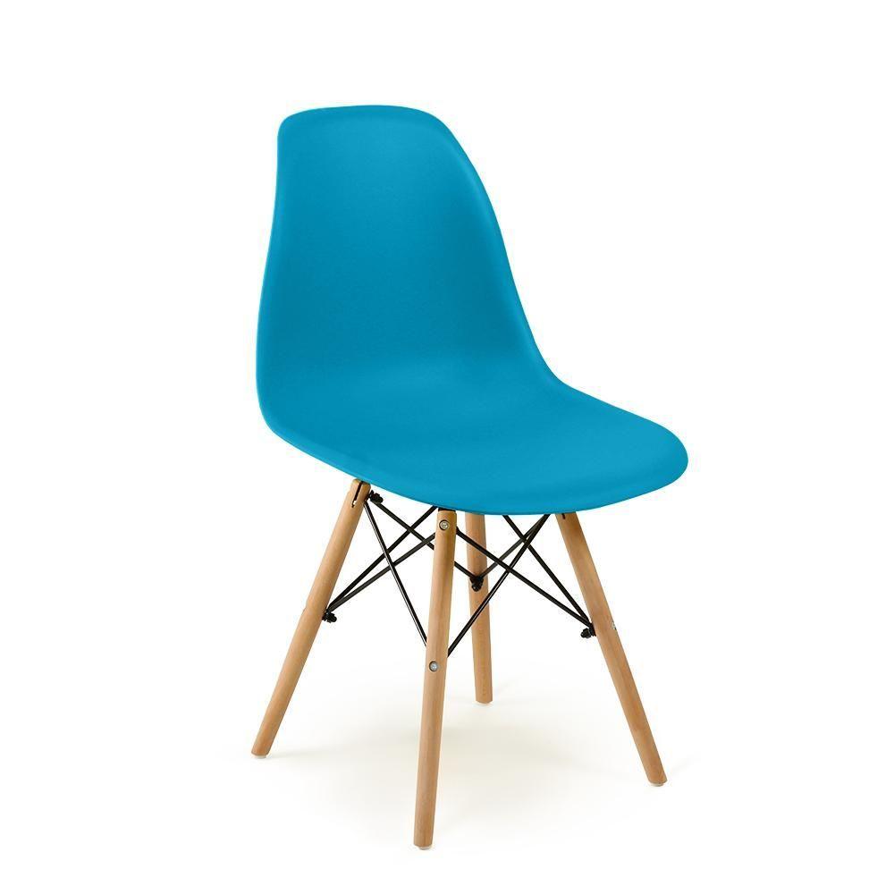 Miniatura Conjunto Mesa De Jantar Redonda Luana Amadeirada Preta 120cm Com 4 Cadeiras Eames Eiffel - Turquesa