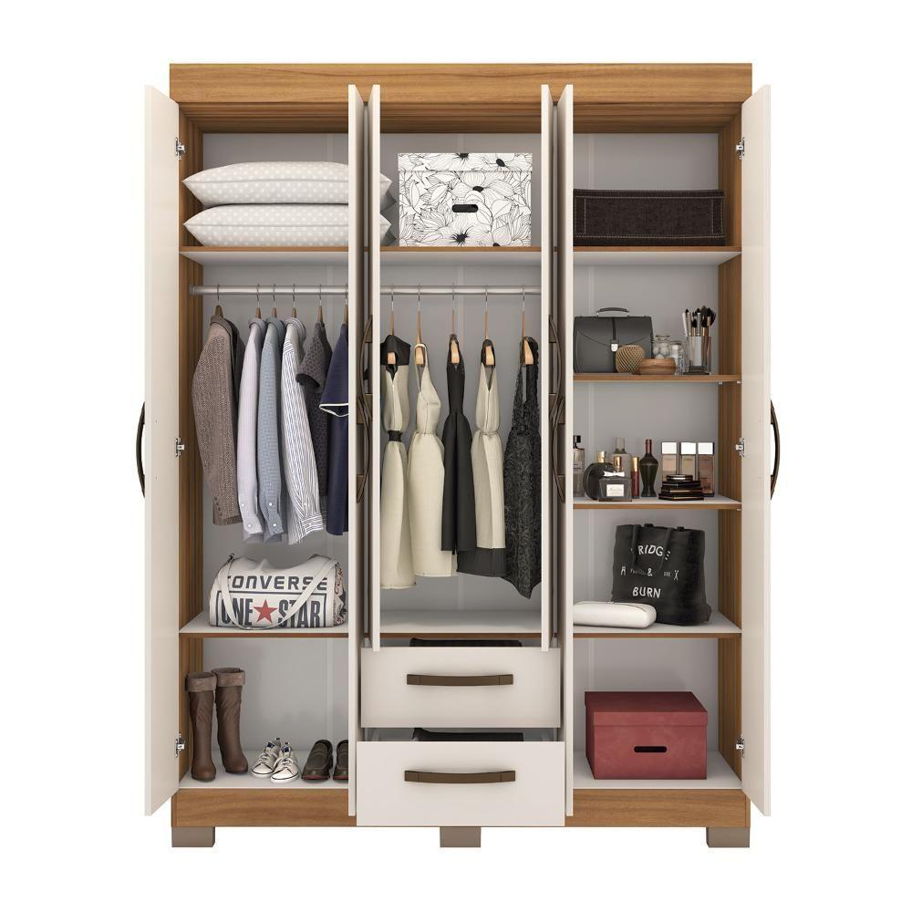 Miniatura Guarda-roupa Com 6 Portas E 2 Gavetas Freijó/off White Tx Nt6015 Notável Móveis Freijó Trend/off White Tx