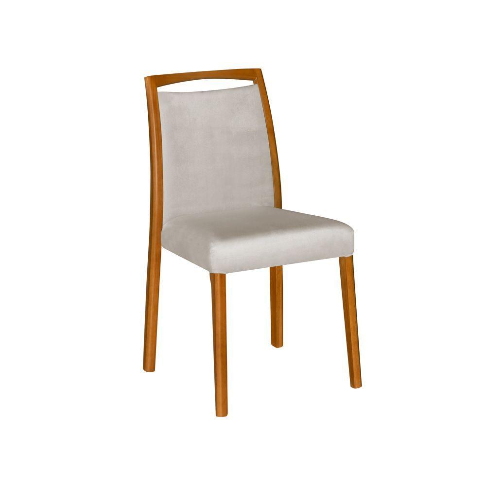 Miniatura Kit 2 Cadeiras De Jantar Estofadas Jade Linho Bege Base Madeira Maciça Mel