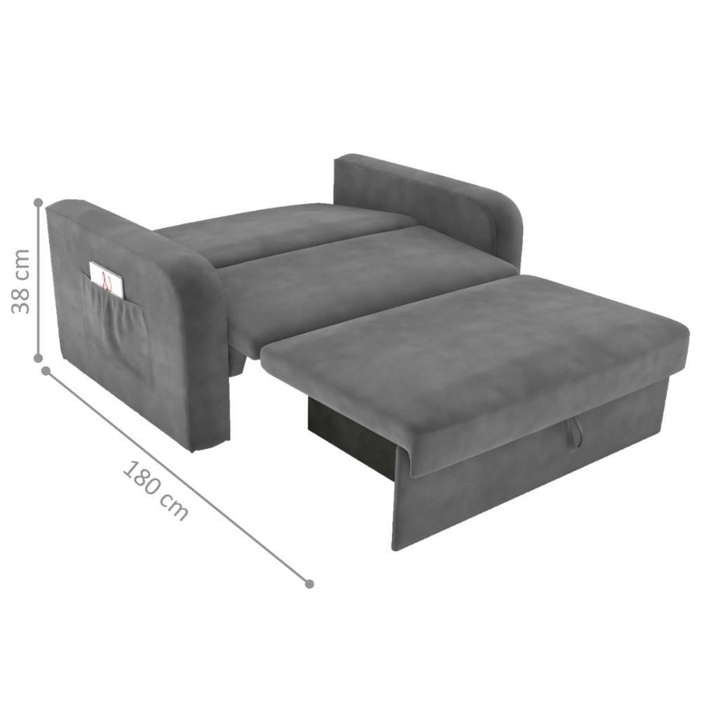 Miniatura Sofá Cama Com Baú 2 Lugares Numey Veludo Cinza