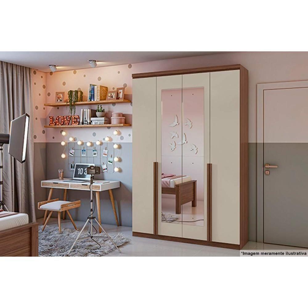 Miniatura Guarda Roupa 4 Portas E 2 Gavetas C- Espelho Alonzo New Branco - Lopas