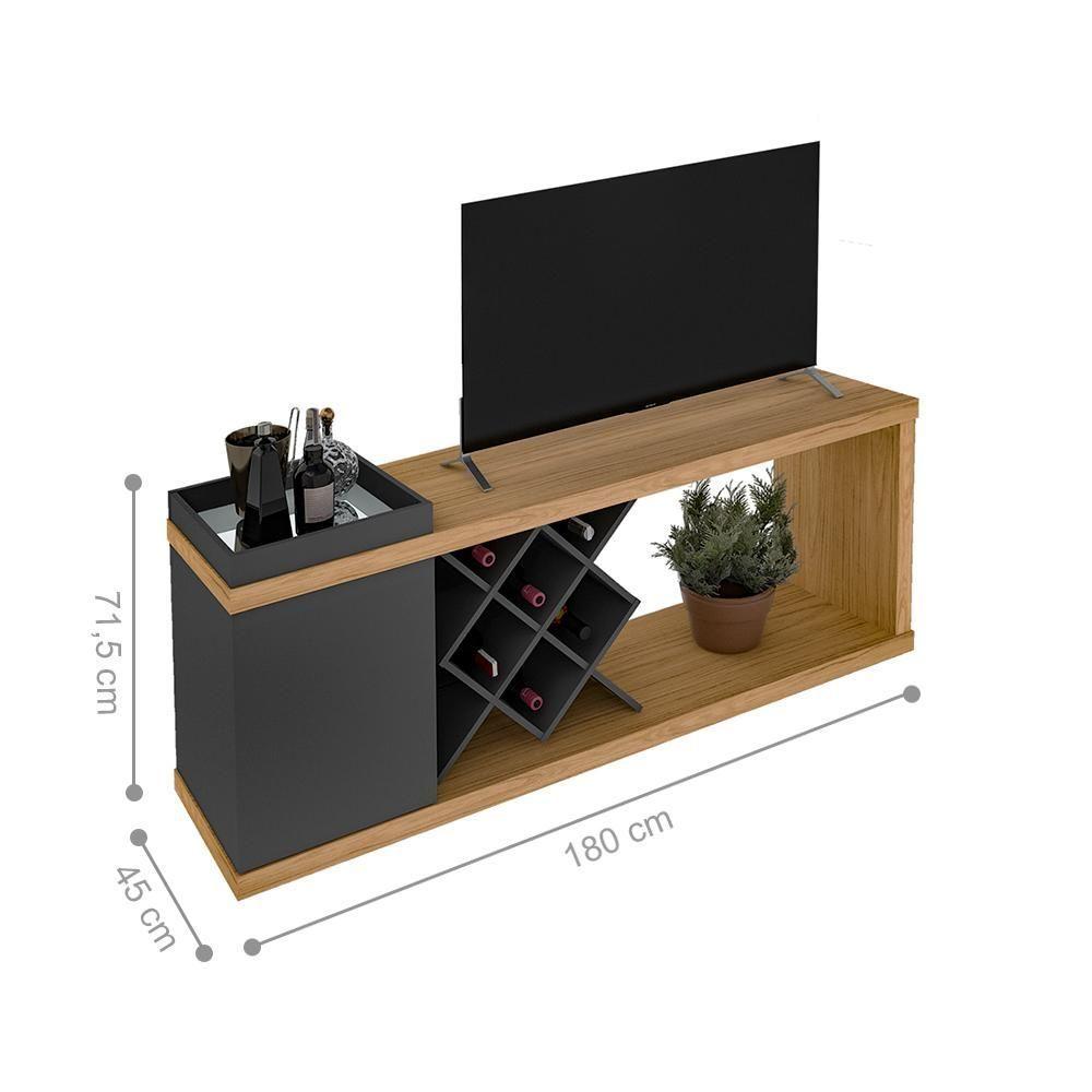 Miniatura Conjunto Rack Bar E Aparador Melbourne Carvalho Grafite