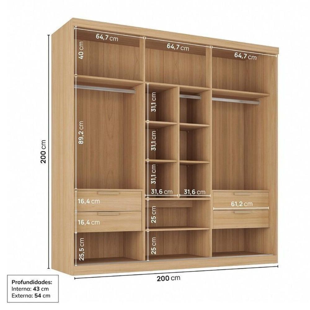 Guarda-roupa Modular 2 Peças 6 Portas de Correr Jade Cabecasa Madeiramadeira Avelã