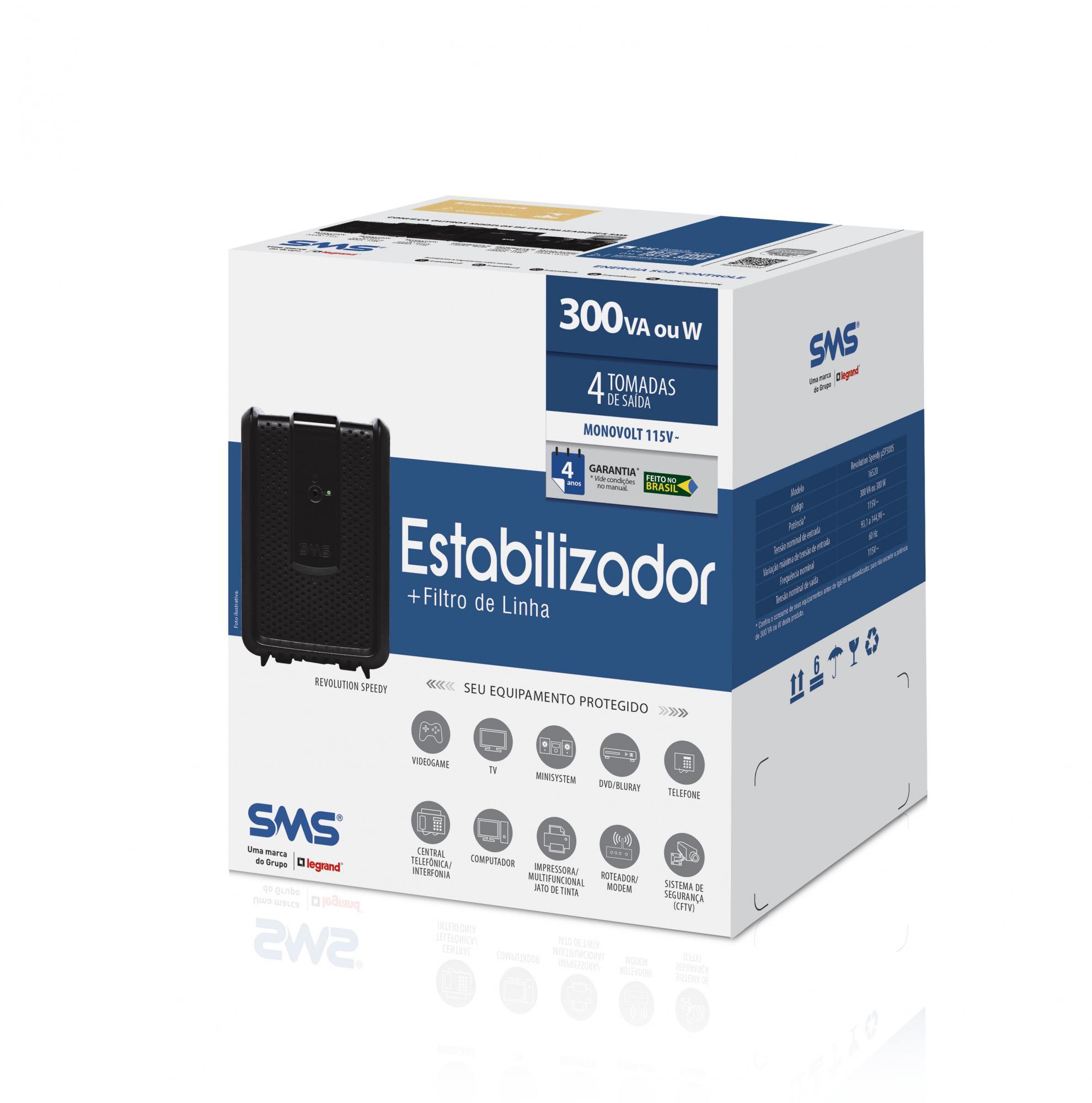 Miniatura Estabilizador Sms 300Va Monovolt (E/S 115V) - Speedy 16520