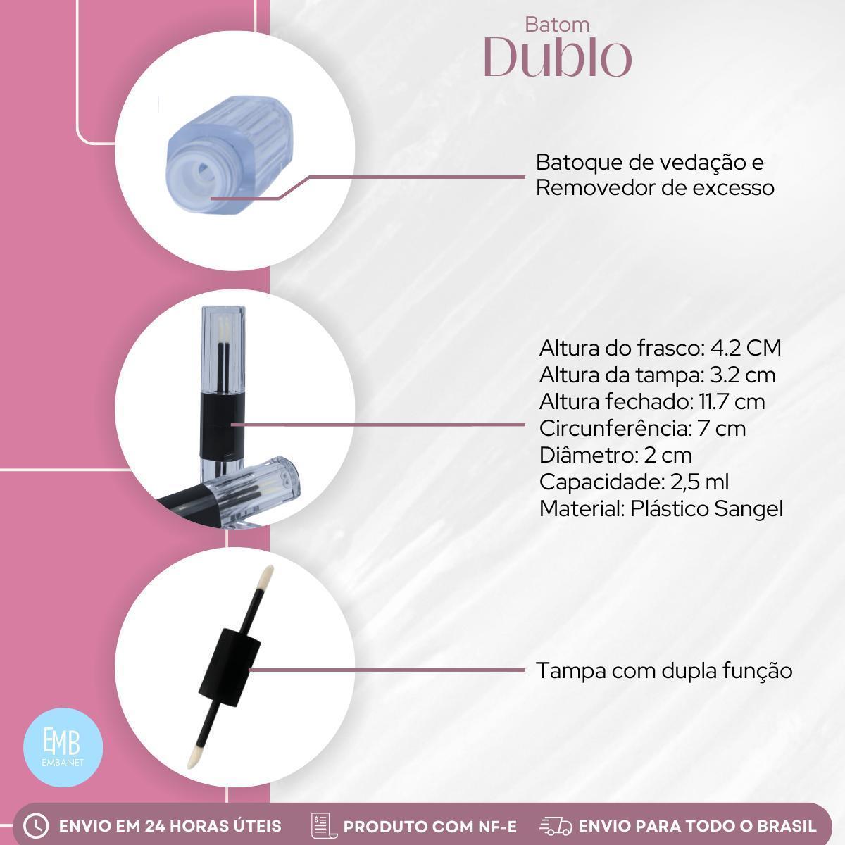 Miniatura Mini Frasco Para Gloss Labial Quadrado Duplo Vazio - 25Und