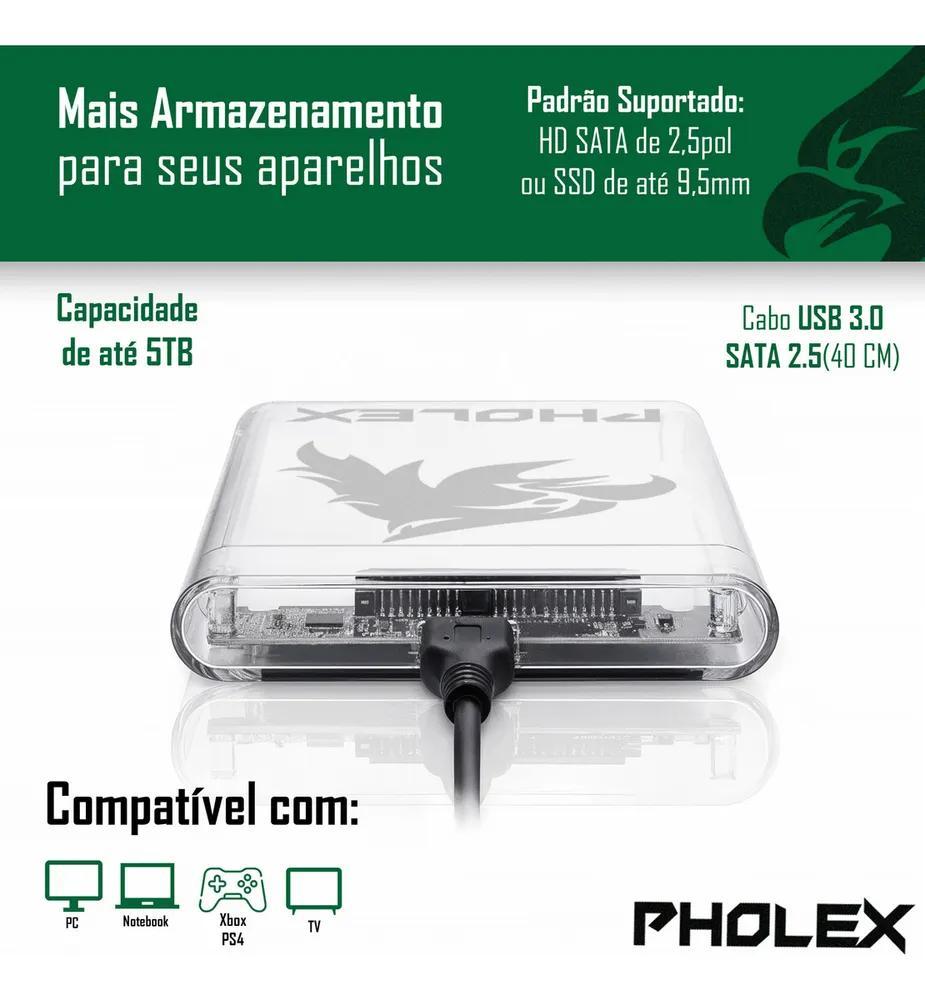 Miniatura Case Hd Sata 2.5 Usb 3.0 Transparente: Velocidade E Proteção