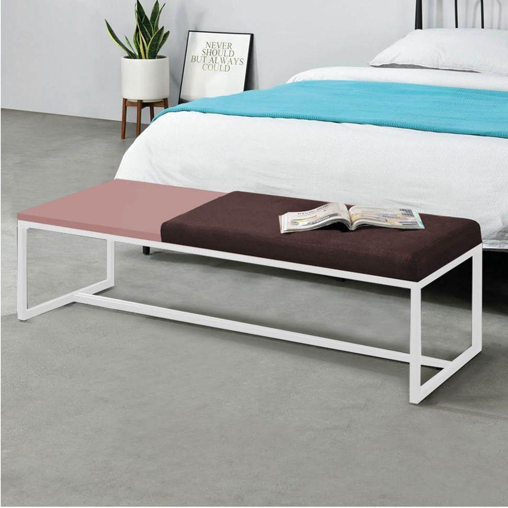 Miniatura Calçadeira Recamier Londres 140cm Branco Corino Marrom Tampo Quadrado Mdf Rose - Ahazzo Móveis