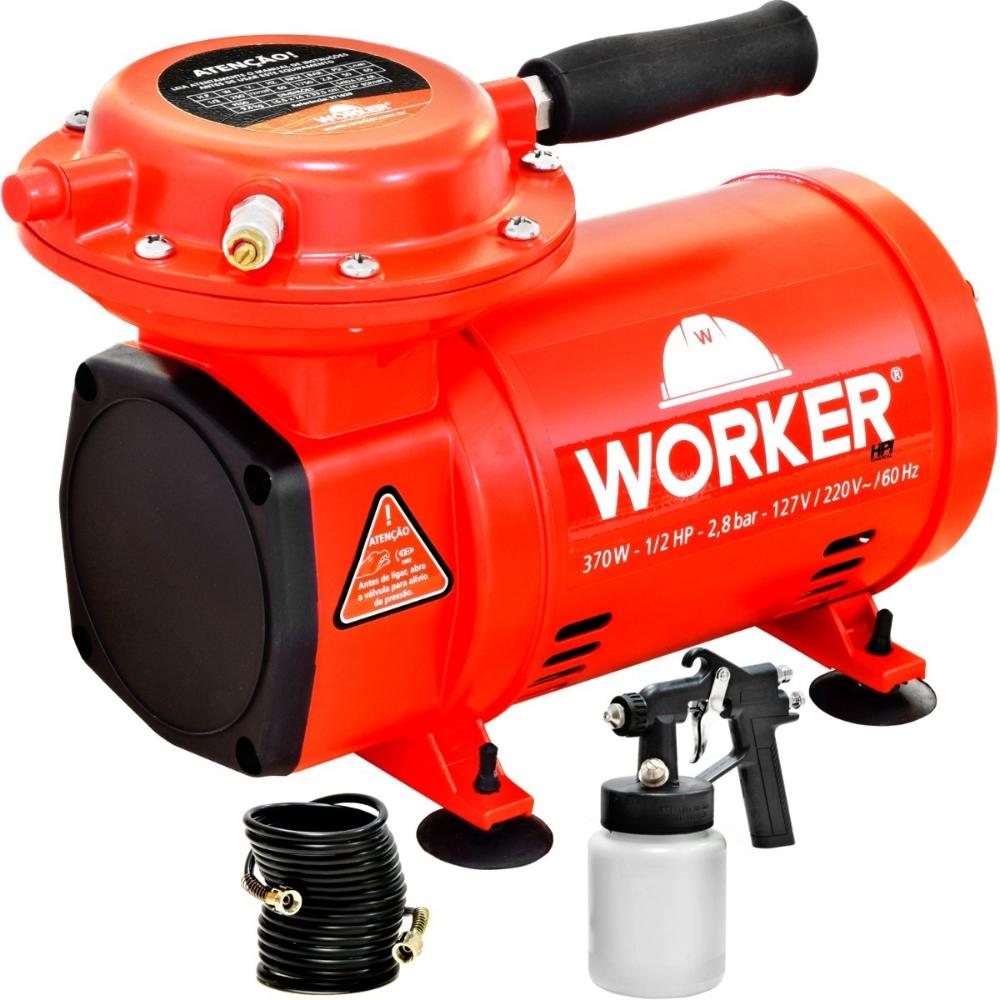 Miniatura Compressor Ar Direto 1/2 HP Bivolt 2,3 PCM com Kit 371629 WORKER Bivolt