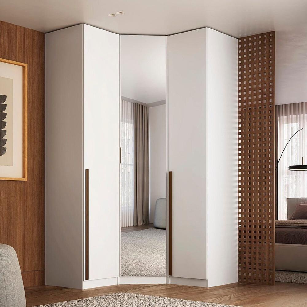 Miniatura Guarda-roupa de Canto com Espelho 3 Portas Altezza Branco