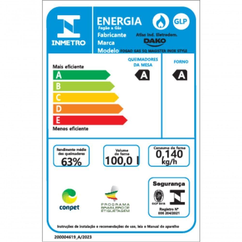 Miniatura Fogão 5 Bocas Dako Magister Style Espelhado Com Mesa Inox Preto Bivolt