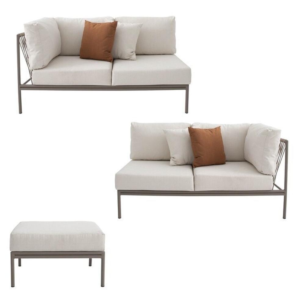 Conjunto Jardim e Varanda 1 Chaise Direita 1 Chaise Esquerda 1 Puff Cabecasa madeiramadeira Champanhe/Quaker areia
