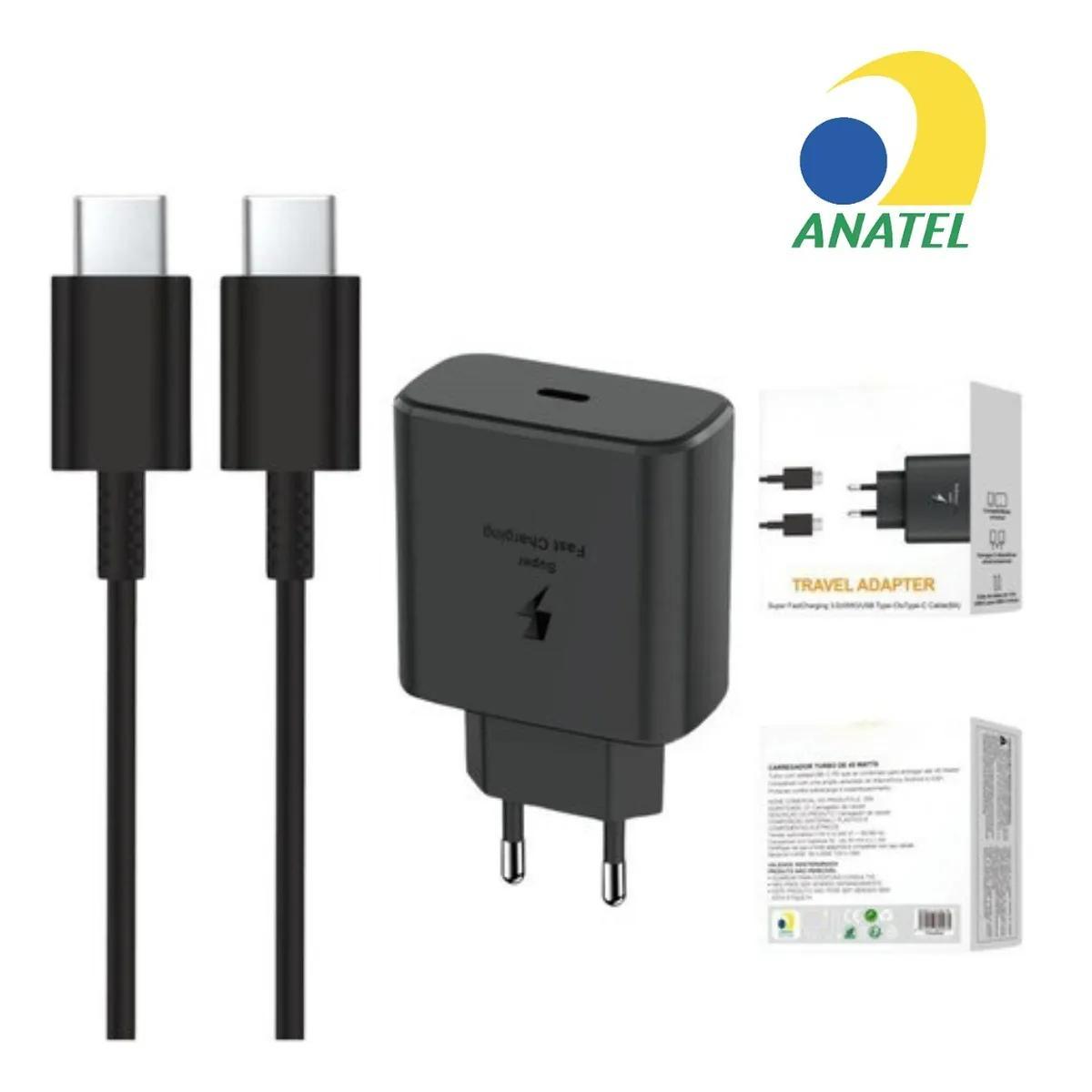 Miniatura Carregador Celular Usb-C Turbo Preto Carregamento Rápido