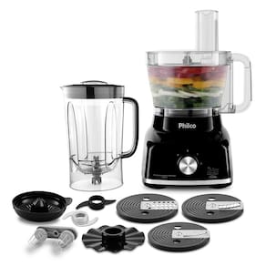 Miniatura Multiprocessador de Alimentos Philco PMP1600P 9 em 1 com 2 Velocidades + Pulsar 1700W – Preto 110V