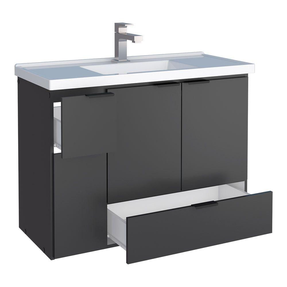 Miniatura Gabinete P/ Banheiro Com Lavatório Em Mármore Sintéticopreto