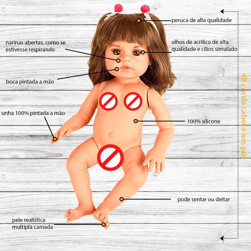 Boneca Bebê Reborn Girafinha Menina 48Cm - 100% Silicone