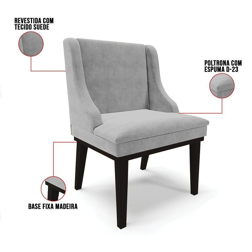 Miniatura Cadeira De Jantar Suede Cinza Base Fixa Madeira