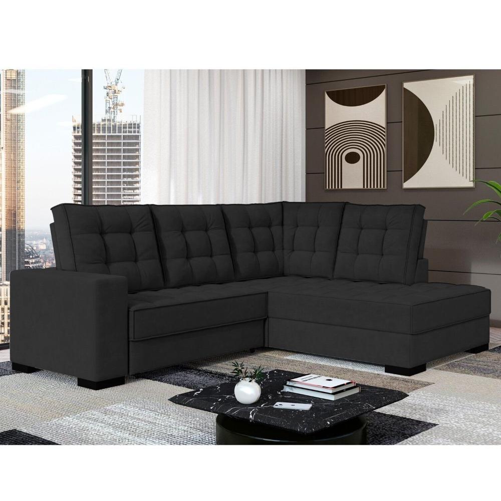 Miniatura Sofá Canto Retrátil e Reclinável Munique Tamanho 220cm X 175cm Preto
