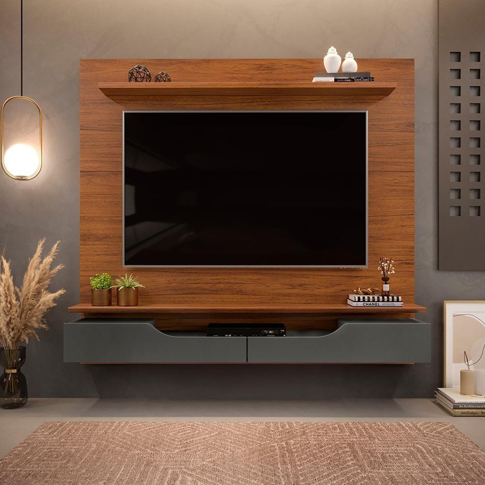 Painel Suspenso Tv 60 Pol 160 Cm 27032 Freijo Cinza Urbano Dj Moveis Freijo Cinza Urbano