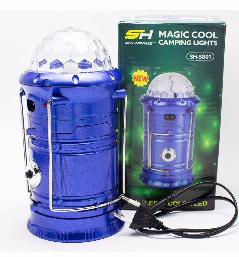 Miniatura Lampião Led Recarregável Lanterna Elétrica 3 Em 1 Azul