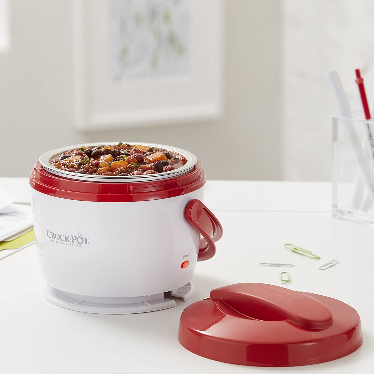 Miniatura CrockPot Marmita Elétrica Portátil 600 mL com Pote Removível 11 0V Vermelha