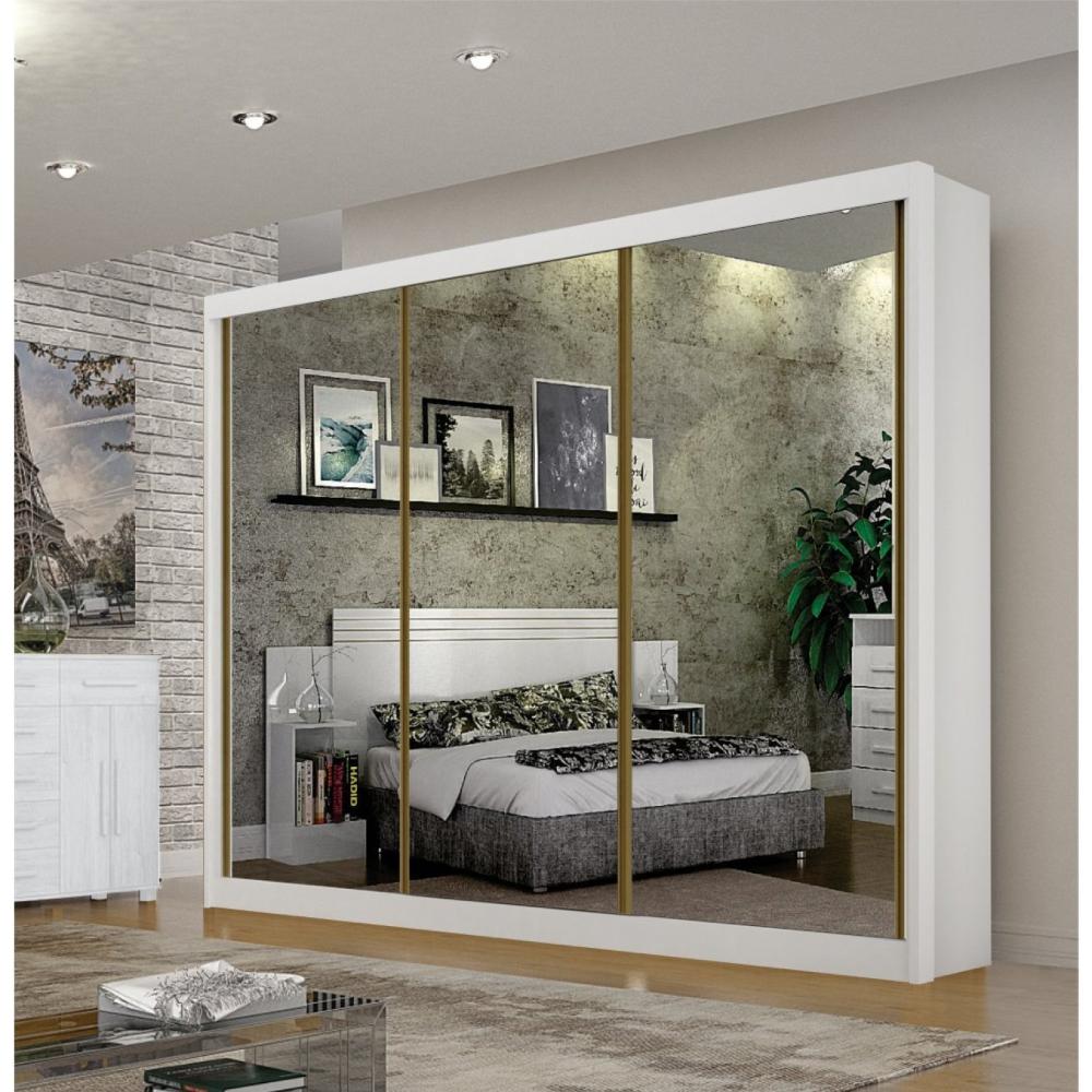 Miniatura Guarda Roupa com Espelho 3 Portas 6 Gavetas São Paulo Gold Branco