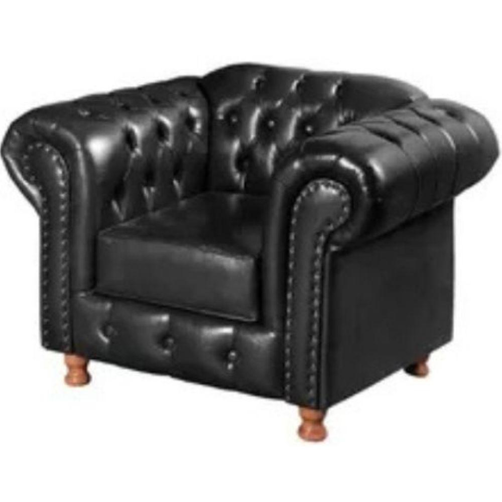 Miniatura Conjunto Sofá 4 Lugares E Poltrona Chesterfield Luís Xv Vintage Retrô Capitonê Couro Preto