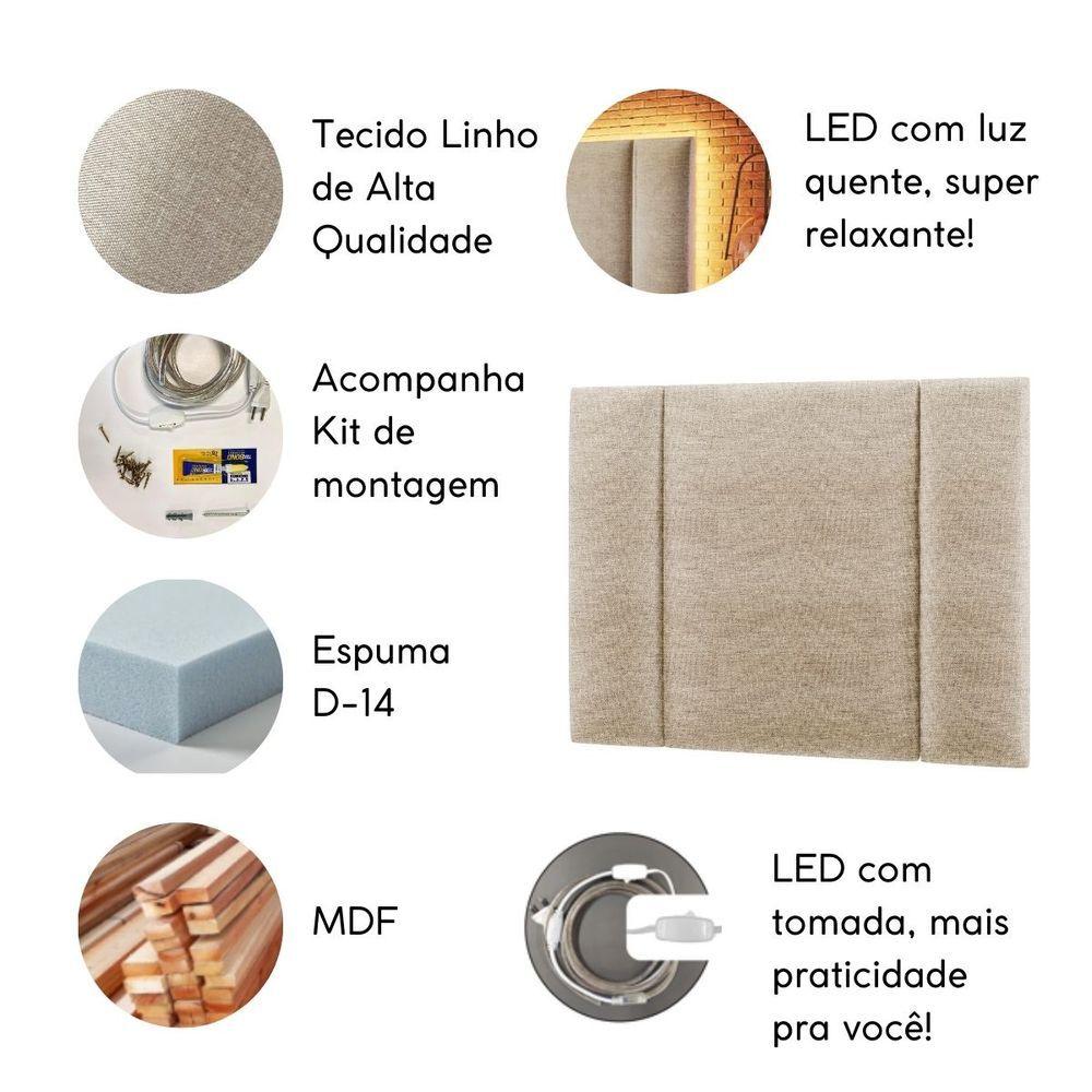 Cabeceira Estofada Iluminação Led Cama Casal King Size 200 Cm Cor:linho Bege