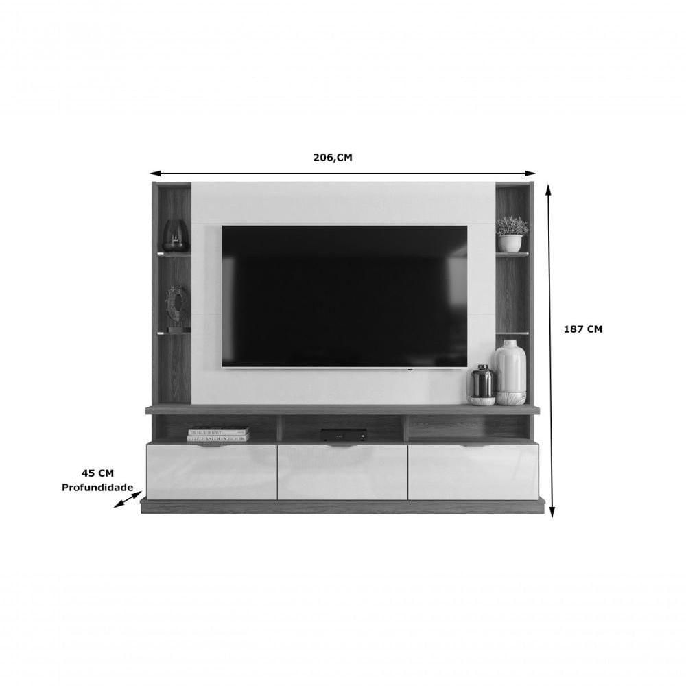 Miniatura Painel Home Bilbao 2024 P- Tvs Até 70 3 Portas E Prateleiras P- Itens - Jequitiba-cinza Perolizado
