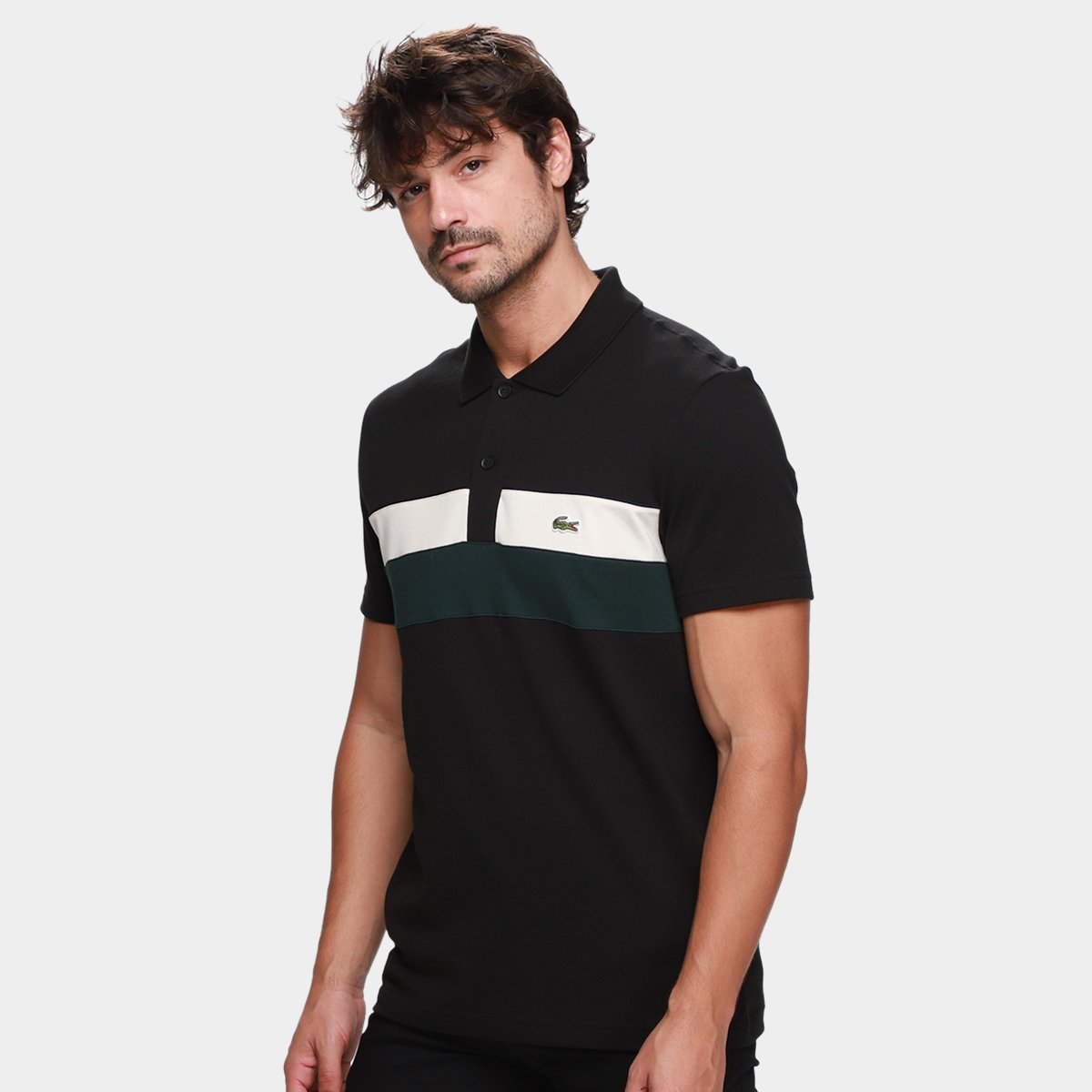 Miniatura Camisa Polo Lacoste Casual Masculina Preto+verde - G