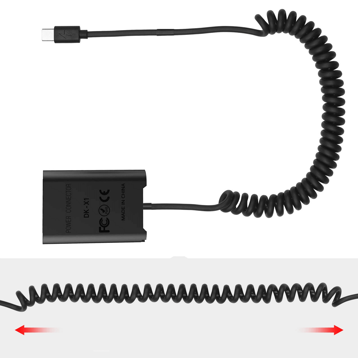 Miniatura Adaptador Dummy PD DK-X1 Bateria Sony NP-BX1 Espiral com Conector USB-C