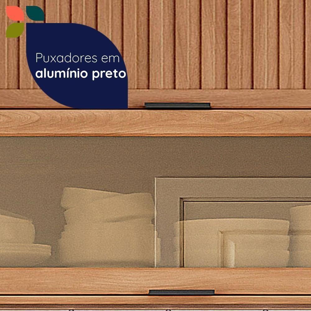 Armário Aéreo Castanha 1200mm 1 Porta Ripada E 1 Porta De Vidro - Freijó E Cinza