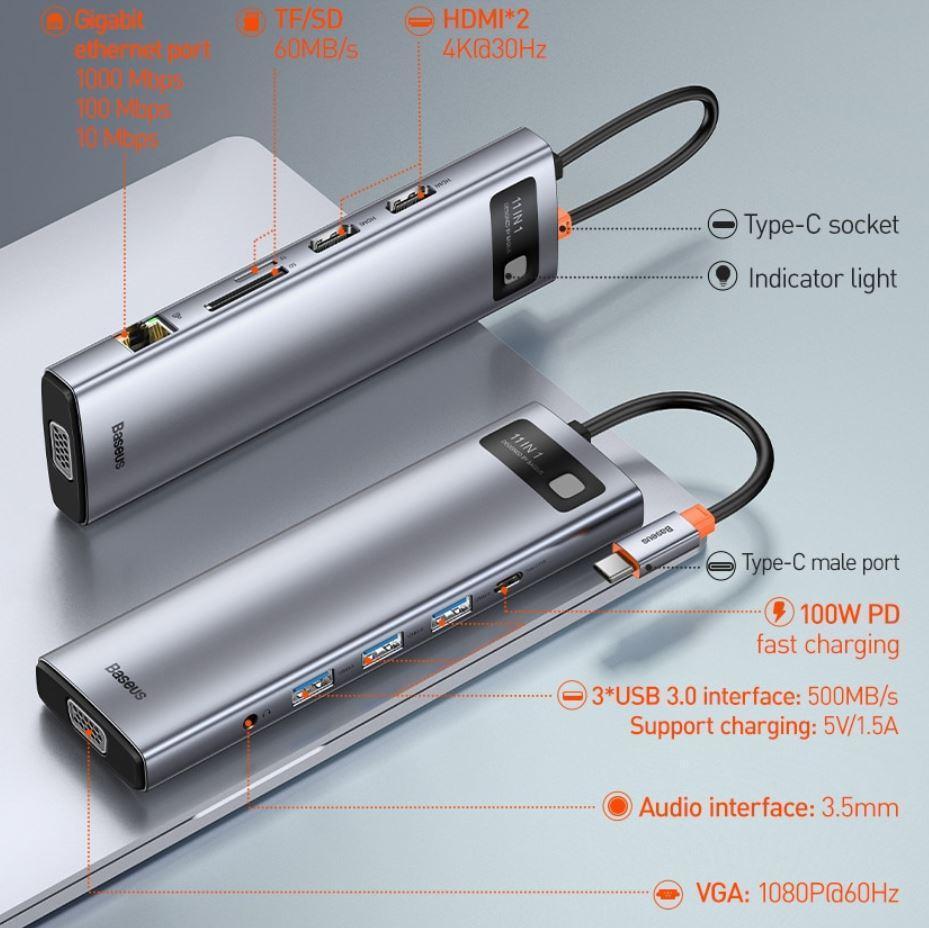 Miniatura Hub Usb-C Baseus 11 Em 1 Dockstation Hdmi Thunderbolt 3