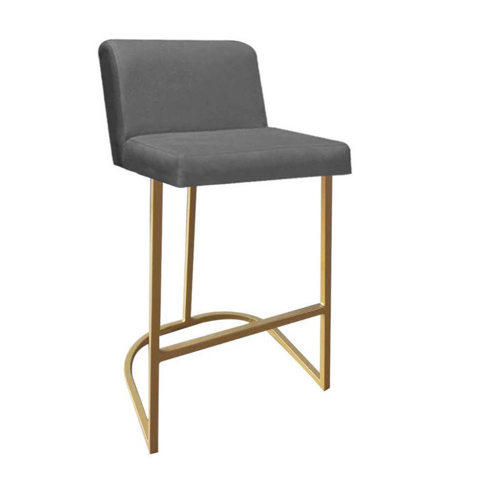 Miniatura Banqueta Com Encosto Noah Luxo Confort Bistrô Cozinha Ferro Dourado Suede Cinza - Amey Decor