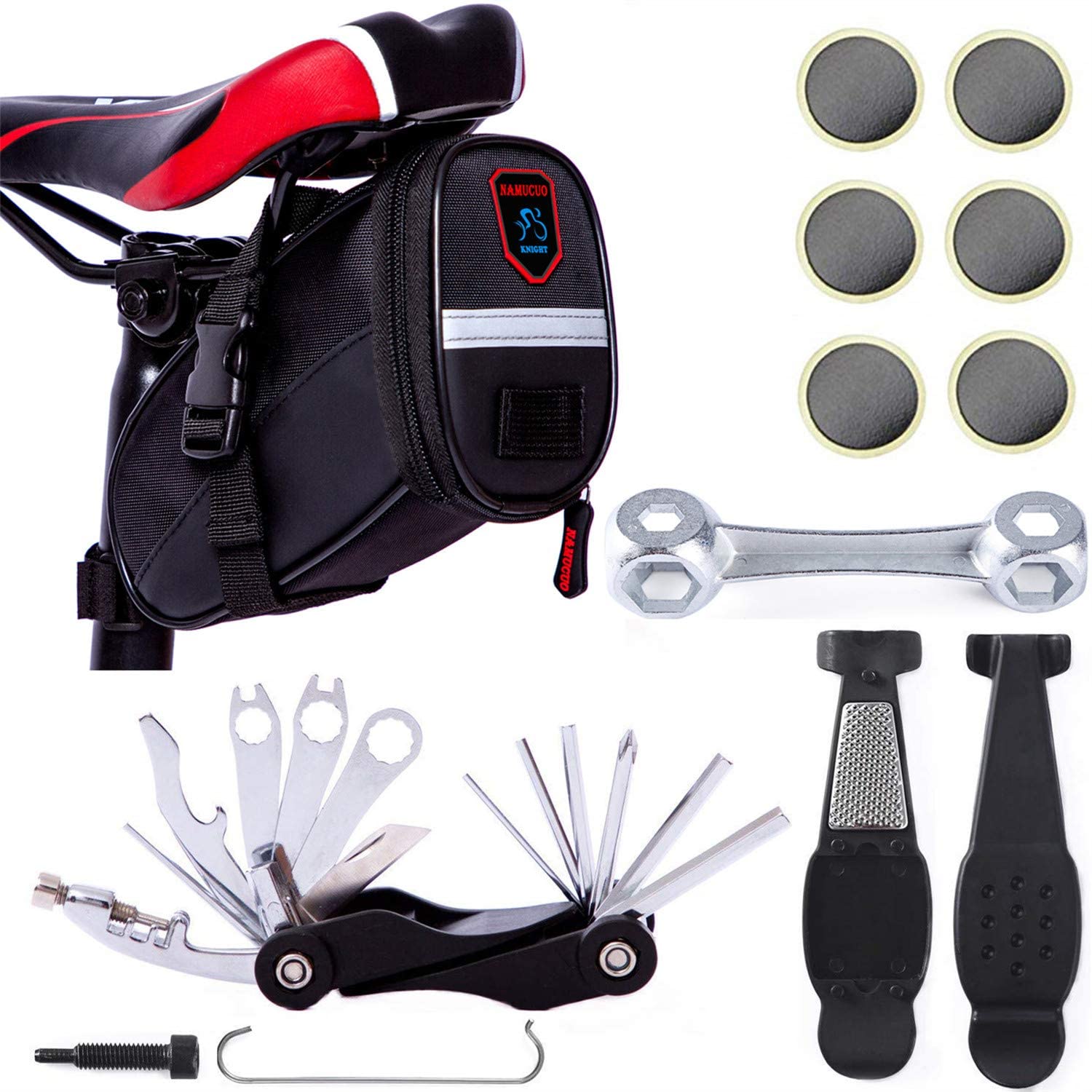 Miniatura YBEKI Kit de Reparo Emergencial de Bicicleta e Bolsa de Transporte 17 Funções