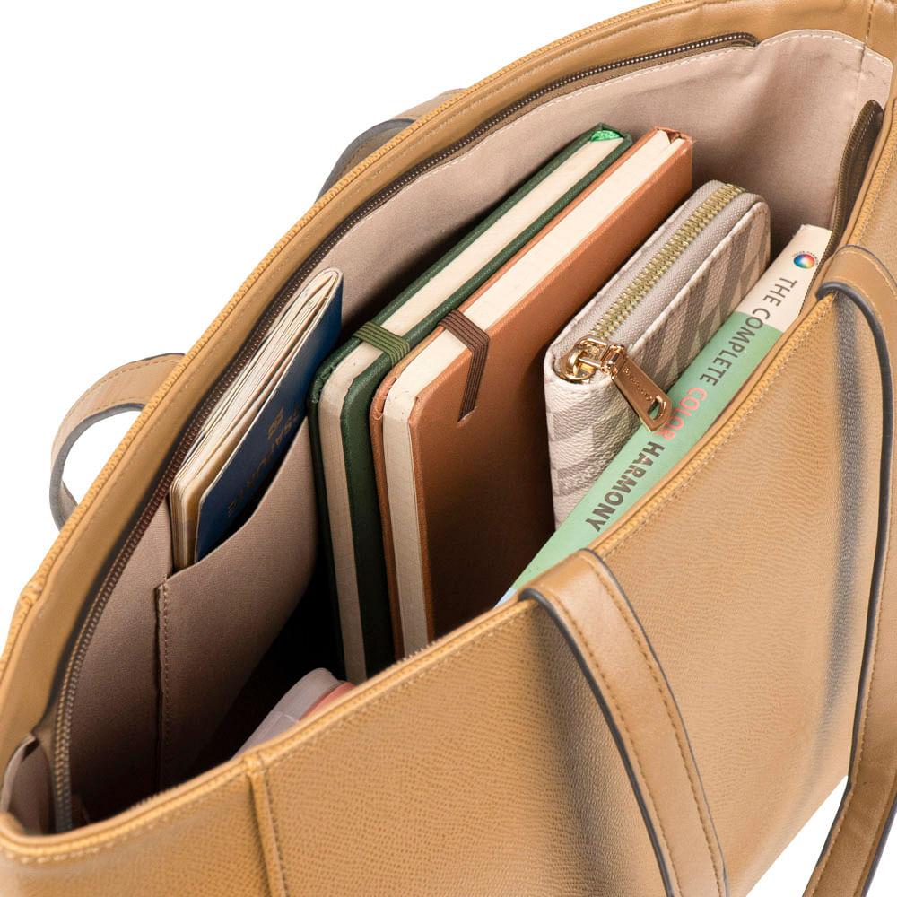 Bolsa Feminina Grande Tote Com Alça Alongada Bege Bege - G