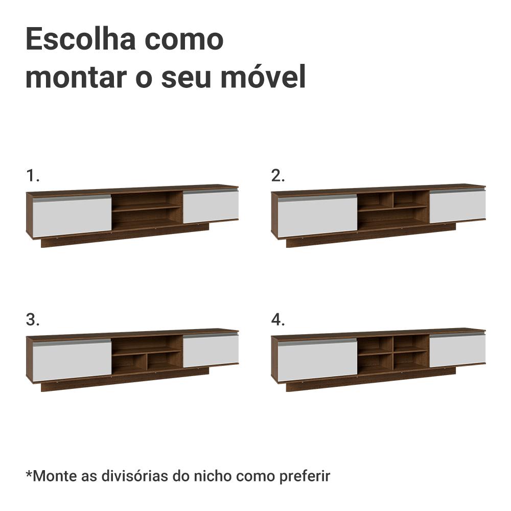 Rack Suspenso para TV até 80 Polegadas 218 cm 2 Portas Rustic/Branco Glamy Madesa