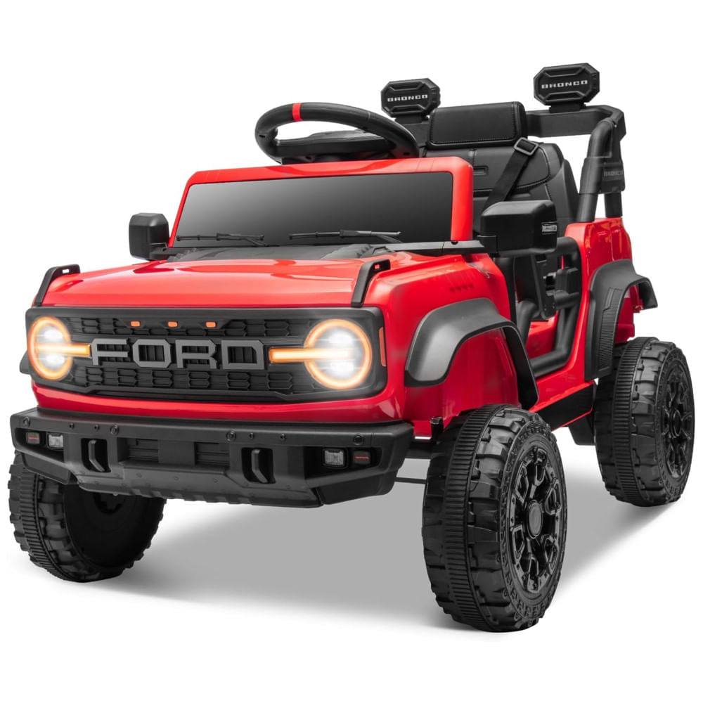 Miniatura Carro Elétrico Infantil 12V, Ford Bronco Raptor com Controle Remoto para Pais, Suspensão nas 4 Rodas, Música via Bluetooth e Luzes LED, Seizeen, 110v