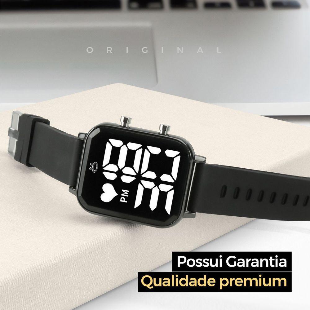 Miniatura Relogio Feminino Aço Inox Digital Led + Caixa + Pulseira Silicone Moda Casual Preto Original