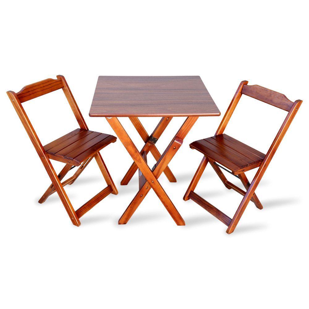 Miniatura Jogo De Mesa Com 2 Cadeiras Dobravel 70x70 Imbuia Cor: Marrom