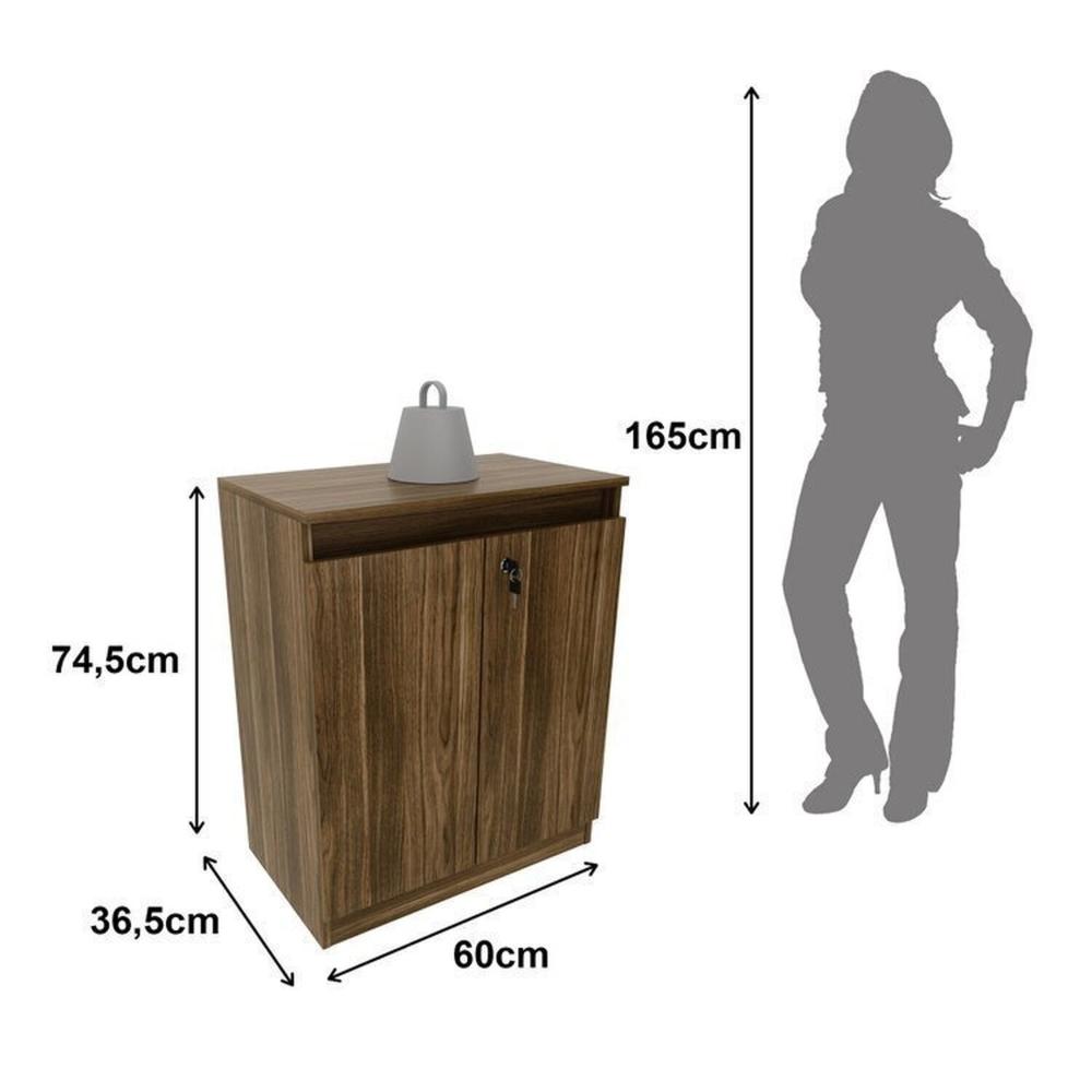 Kit 2 Peças Armário Escritório com 2 Portas com Chave, Balcão para Escritório com Chave e 2 Portas Nogal