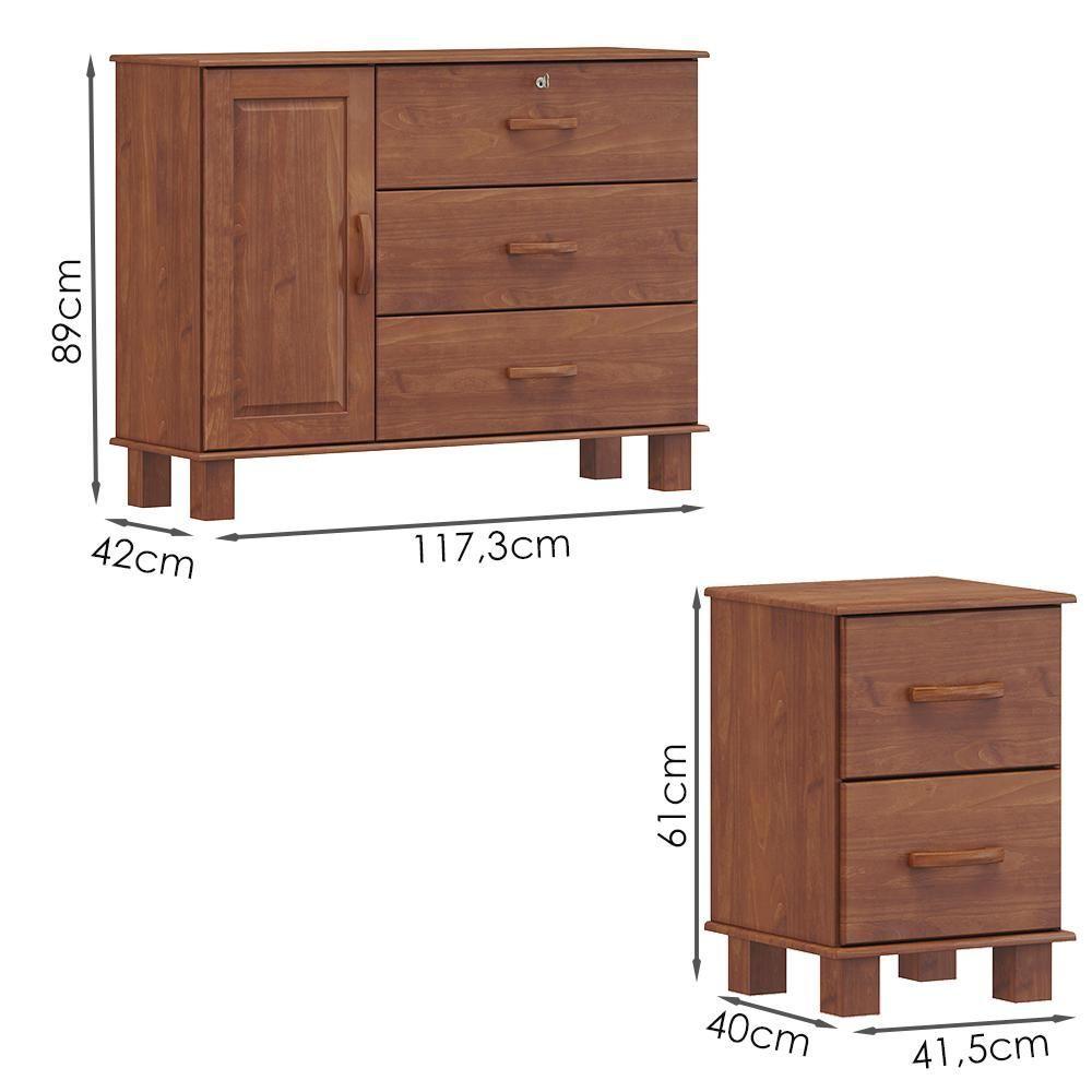 Miniatura Comoda 3 Gavetas 1 Porta 2 Mesas De Cabeceira Madeira Maciça Imbuia Milani Store