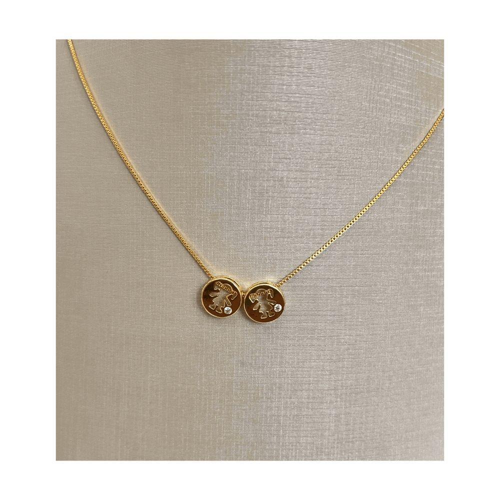 Miniatura Colar Mãe E Filhas Duas Meninas Com Zirconia Banhado Ouro