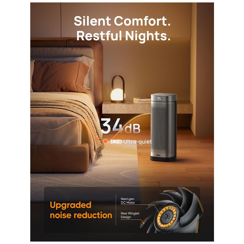 Miniatura Aquecedor Doméstico Dreo 1500W: Controle Remoto, Cerâmica PTC, Timer 12h, Oscilação 70° - Ideal para Quartos e Ambientes Internos