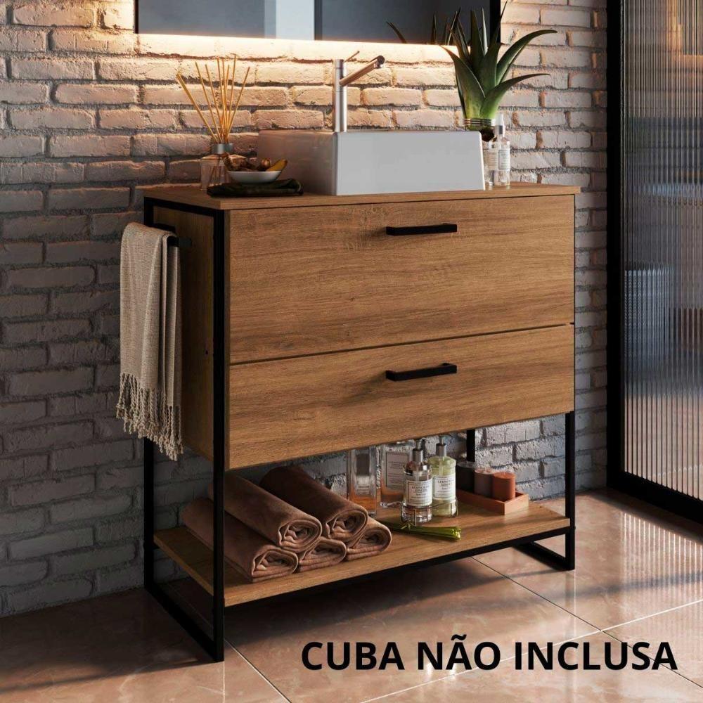 Miniatura Balcão Para Banheiro Com Pés Em Aço 1 Porta E 1 Gaveta 80 Cm preto Com Grafite Preto Com Grafite