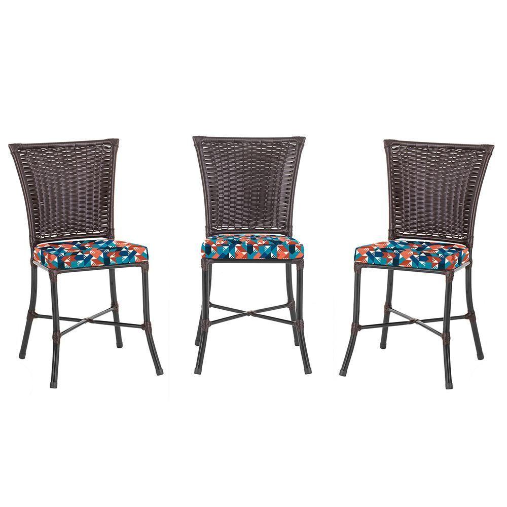 Miniatura Kit 3 Cadeiras Cozinha Sala De Jantar Varanda Em Alumínio E Estofado Impermeavel Tabaco Z22