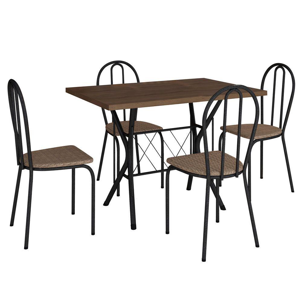 Miniatura Kit Mesa De Jantar Jade 91 Cm Nature Com 04 Cadeiras Texas Bege Ferro Preto - Pallazio