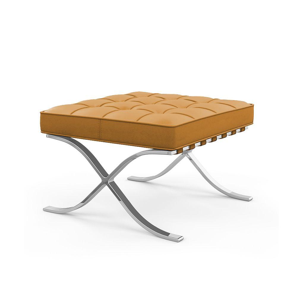 Miniatura Poltrona Premium Barcelona Com Puff Base Inox Caramelo Cor Amarelo