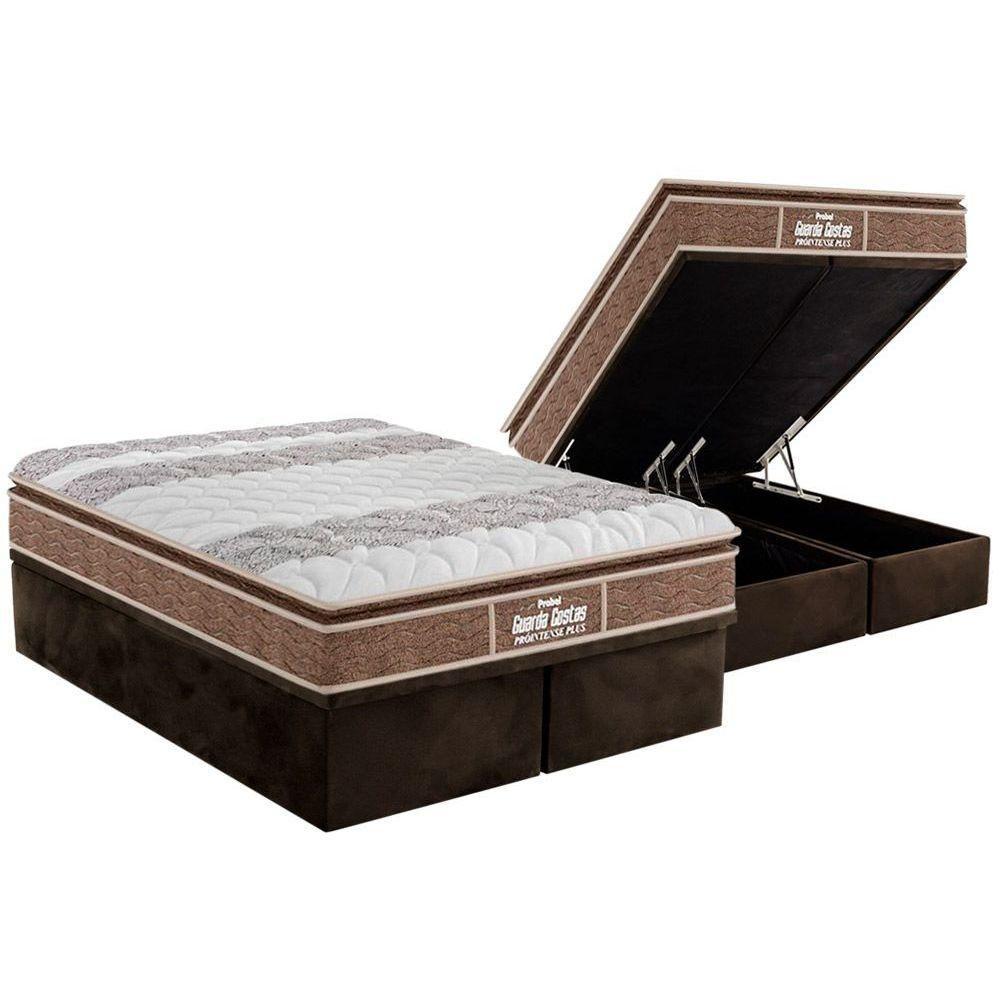 Miniatura Cama Box Baú Queen: Colchão Ortopédico Probel D33 / Ep Plus Pillow Top + Base Brown(158X198)