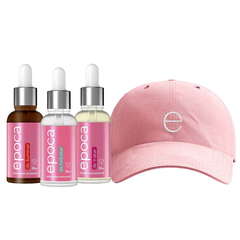 Miniatura Época by Dermage Kit – Época de Hidratar 30ml + Época de Iluminar 30ml + Época de Tratar + Boné Época Cosméticos Kit